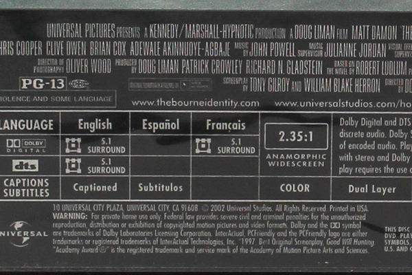 The Bourne Identity Matt Damon Collector's Edition Widescreen DVD Scene Select