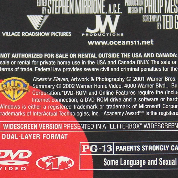 Ocean's Eleven DVD Widescreen 2001 George Clooney Matt Damon Pre-Owned