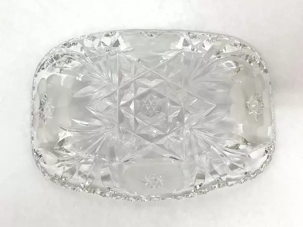 Vintage American Brilliant Glass Bowl Daisy Leaf Star Sawtooth Rim - Chips