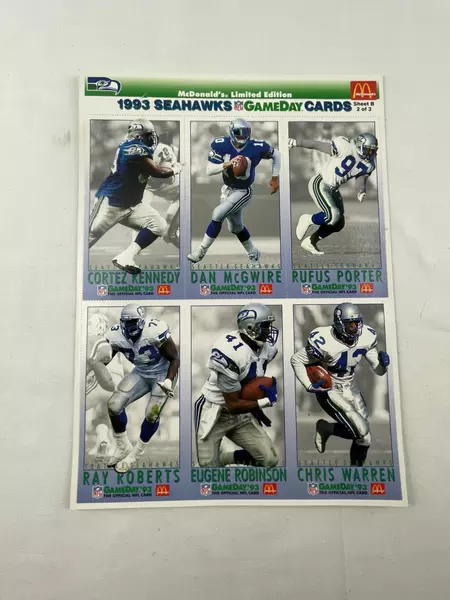 1993 McDonald's Seahawks Gameday Cards Sheet B - NFL Collectible Set