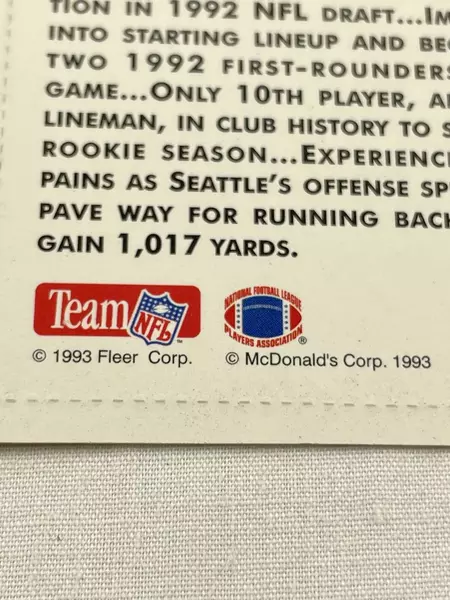 1993 McDonald's Seahawks Gameday Cards Sheet B - NFL Collectible Set