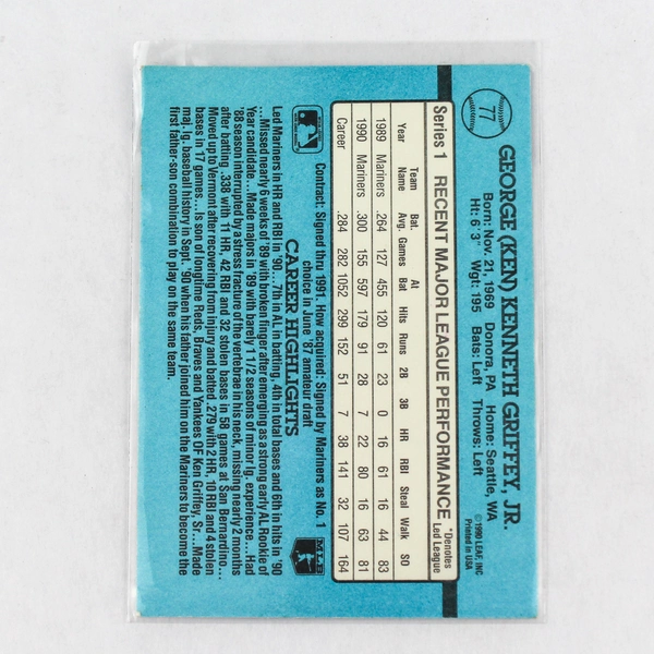 Vintage 1991 Donruss Leaf Ken Griffey Jr Card Seattle Mariners MLB