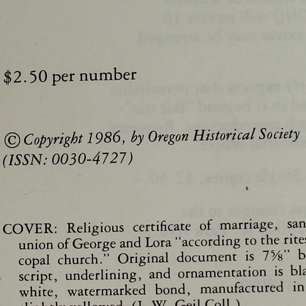 Oregon Historical Quarterly Summer 1986 - Oregon Historical Society Paperback