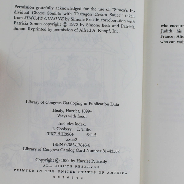 Ways With Food by Harriet Healy 1982 Hardcover Book w/ Dust Jacket