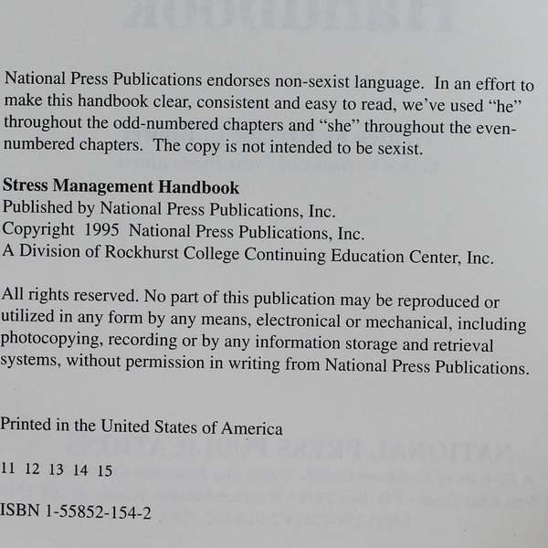 The Stress Management Handbook by National Press 1995 - Good Condition