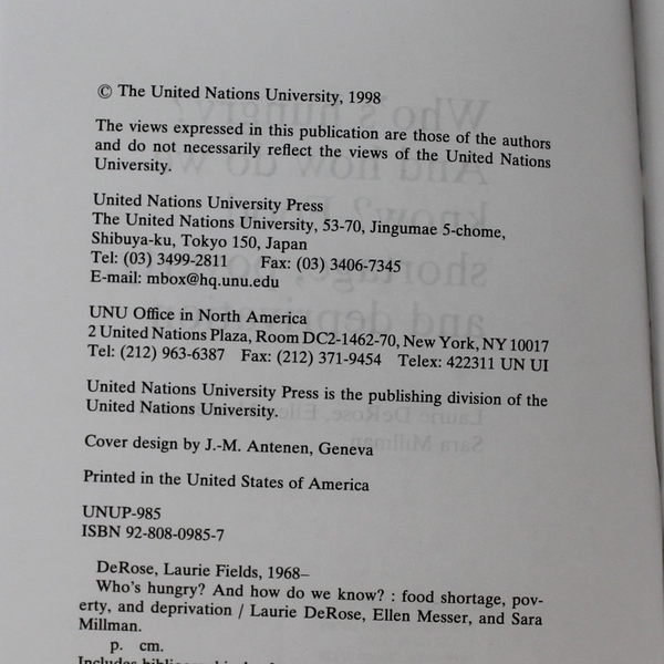 Who's Hungry Food Shortage Poverty & Deprivation by DeRose Messer Millman PB