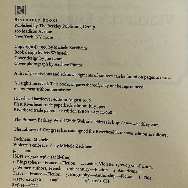 Violette's Embrace by Michele Zackheim 1996 Paperback Good Condition