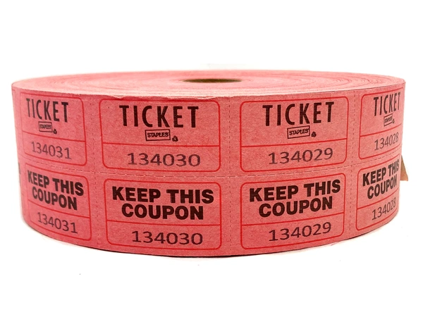 Staples Recycled Double Ticket Red Roll 2000 Count 19163 Pre-Owned Raffles