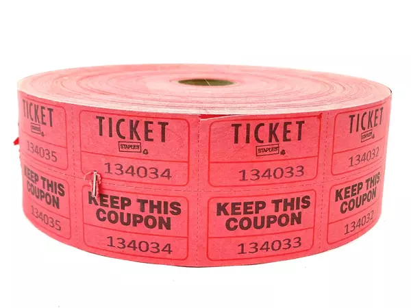 Staples Recycled Double Ticket Red Roll 2000 Count 19163 Pre-Owned Raffles