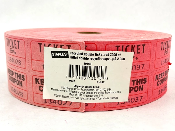 Staples Recycled Double Ticket Red Roll 2000 Count 19163 Pre-Owned Raffles