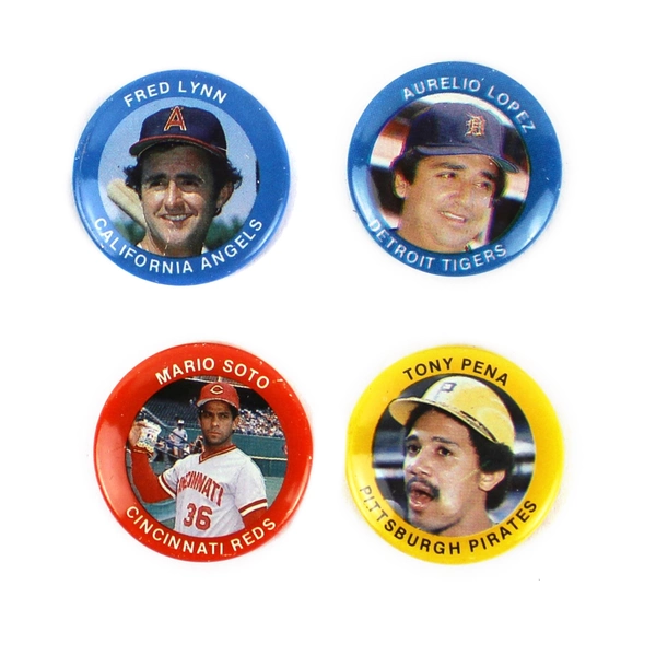 Lot of 4 Vintage 1984 MLB Funfoods Player Pins - Lynn, Soto, Pena, Lopez