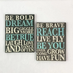Set of 2 Iron Orchid Inspirational Wall Hanging Be Brave Bold Dream 8.5 x 6.5