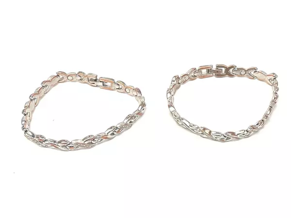 Lot of 2 Silver Tone Rhinestone Bracelets 7.25" Spiral Dot Pattern