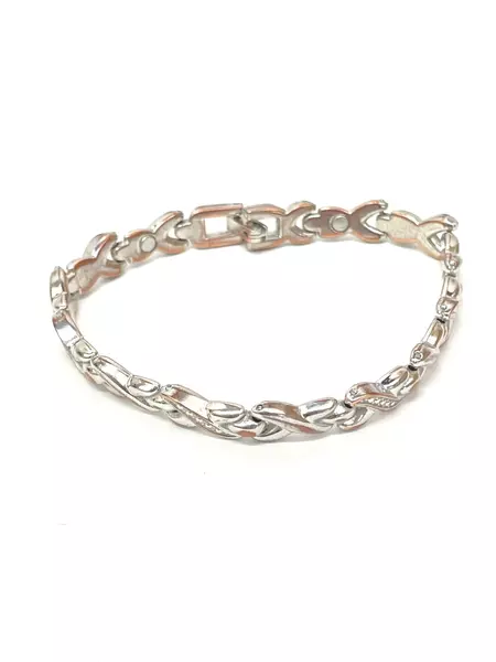 Lot of 2 Silver Tone Rhinestone Bracelets 7.25" Spiral Dot Pattern