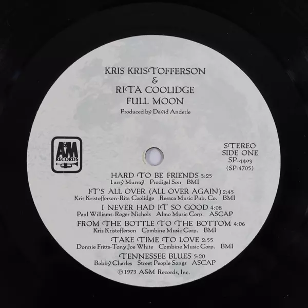 Kris Kristofferson & Rita Coolidge Full Moon Vinyl Record Used As-Is