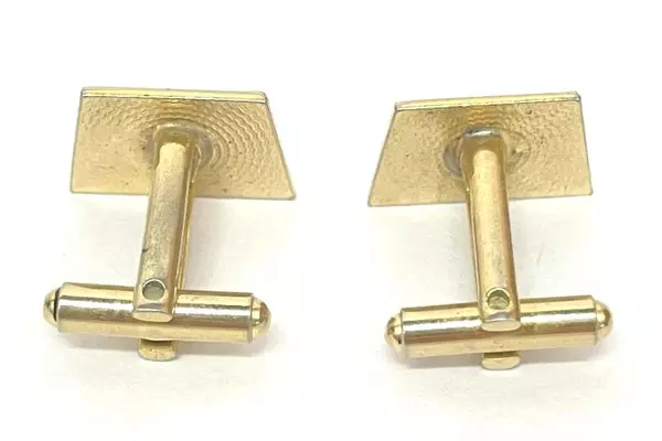 Vintage Men's Gold Tone Cufflinks & Tie Clip Set Black Triangle Design