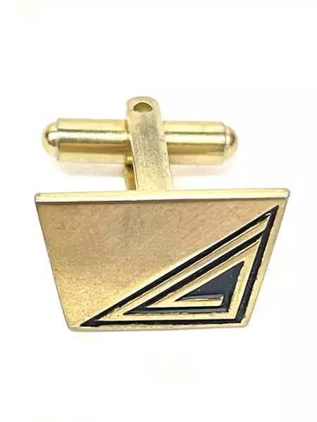 Vintage Men's Gold Tone Cufflinks & Tie Clip Set Black Triangle Design