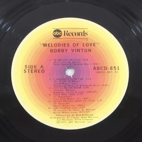 Bobby Vinton Melodies of Love Vinyl Album ABC Records 45RPM Pop Music