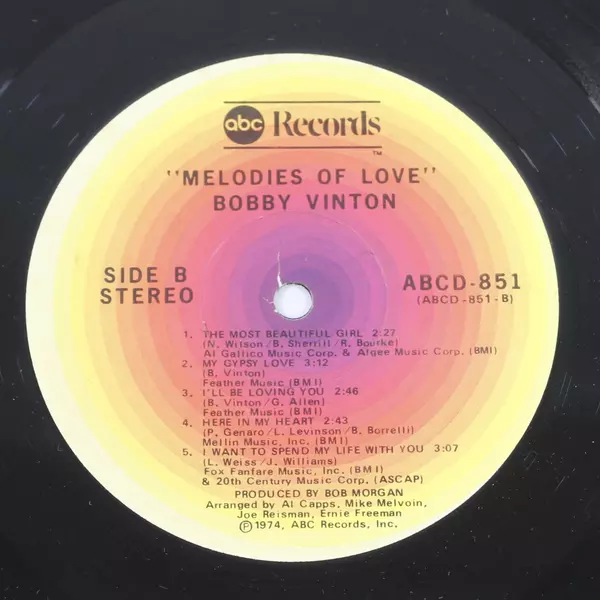 Bobby Vinton Melodies of Love Vinyl Album ABC Records 45RPM Pop Music