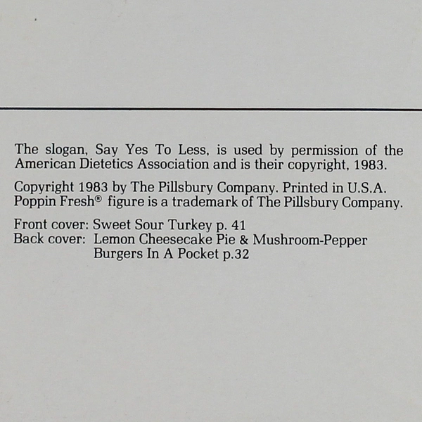 Pillsbury Say Yes to Less Cookbook 1983 Good Condition Stained Cover