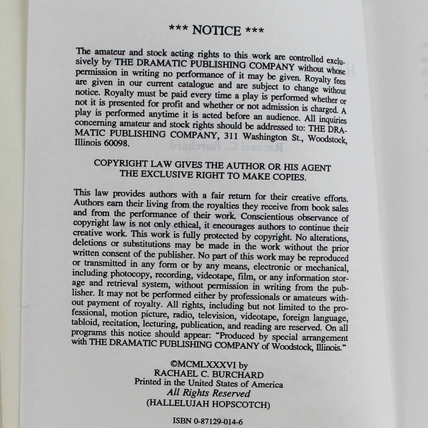 Hallelujah Hopscotch by Rachael C. Burchard Signed 1986 PB Good Condition