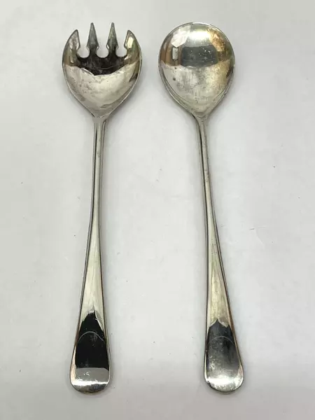 Lot of 2 Vintage Silverplated Salad Serving Utensils Made in Italy Tarnished