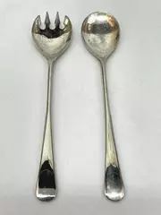 Lot of 2 Vintage Silverplated Salad Serving Utensils Made in Italy Tarnished