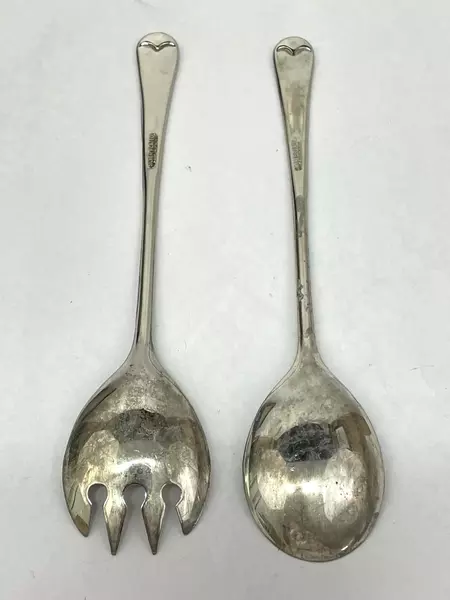 Lot of 2 Vintage Silverplated Salad Serving Utensils Made in Italy Tarnished