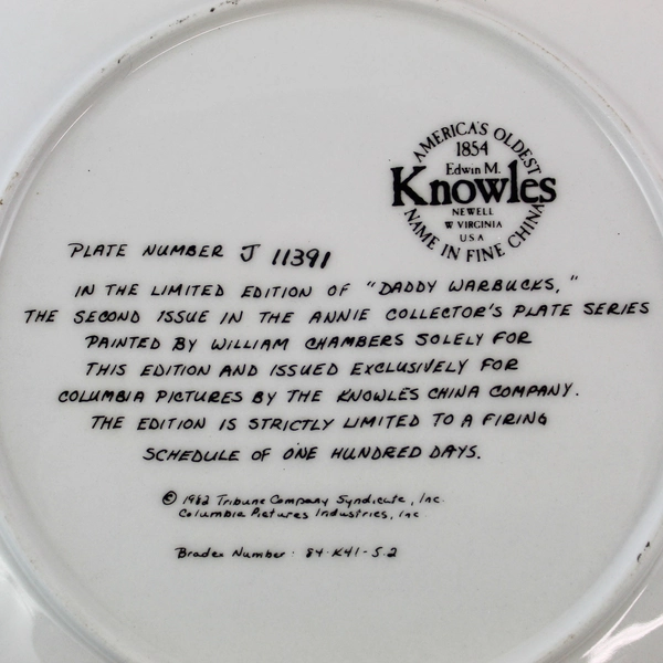 Knowles Annie Collector's Plate Daddy Warbucks Bradex No 84K415.2