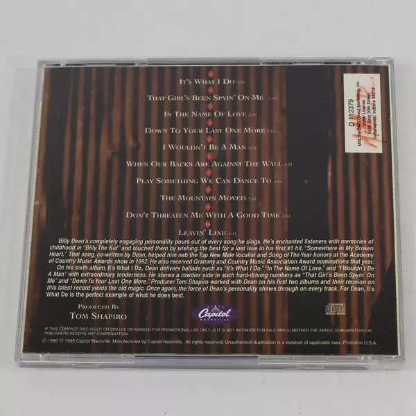 Billy Dean It's What I Do 1996 CD Capitol Records Good Pre-Owned Condition