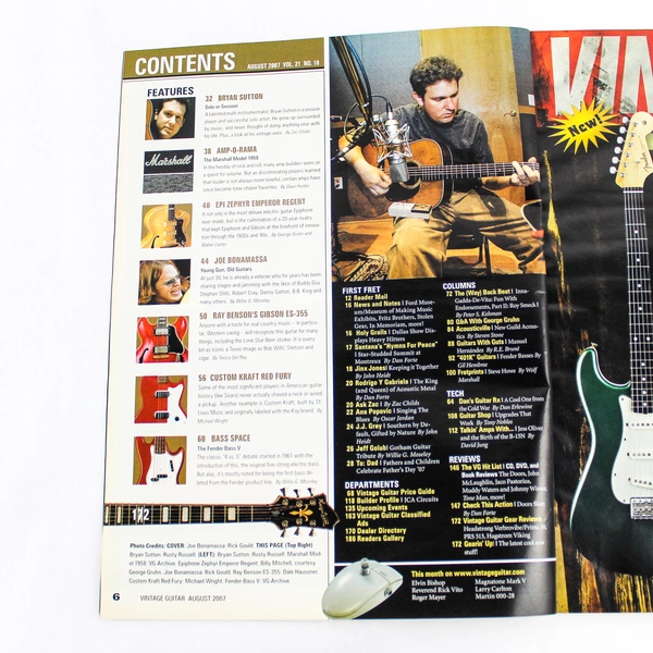 Vintage Guitar Magazine Aug 2007 Joe Bonamassa - Good Condition