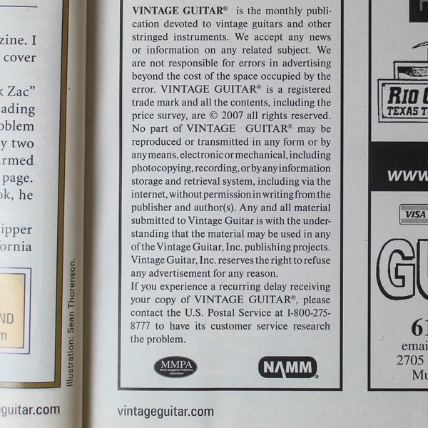 Vintage Guitar Magazine Aug 2007 Joe Bonamassa - Good Condition