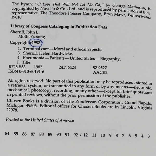 Mother's Song by John Sherrill 1982 Chosen Books Hardcover Novel w/Dust Jacket