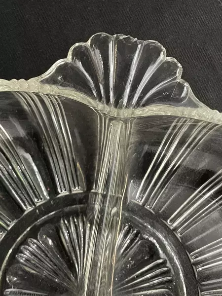 Vintage Hazel Atlas 3-Section Divided Relish Dish, Ribbed & Strawberry Shape