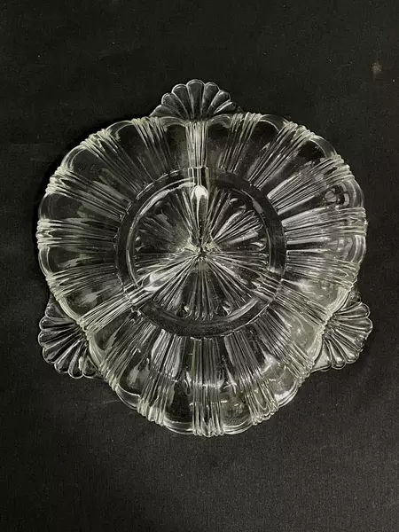 Vintage Hazel Atlas 3-Section Divided Relish Dish, Ribbed & Strawberry Shape