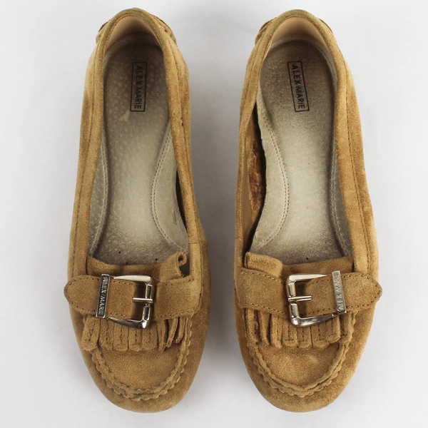 Alex Marie Women's Brown Leather Moccasins Slippers Size 6.5 Kiltie Buckle