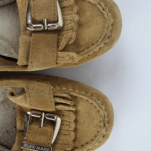 Alex Marie Women's Brown Leather Moccasins Slippers Size 6.5 Kiltie Buckle