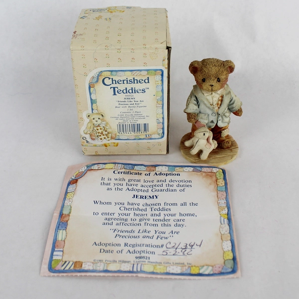 1991 Cherished Teddies Jeremy Figurine "Friends Like You Are Precious and Few"