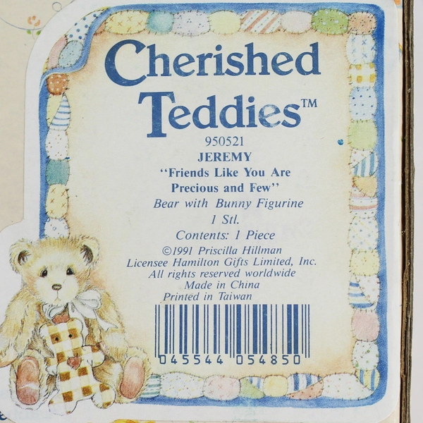 1991 Cherished Teddies Jeremy Figurine "Friends Like You Are Precious and Few"