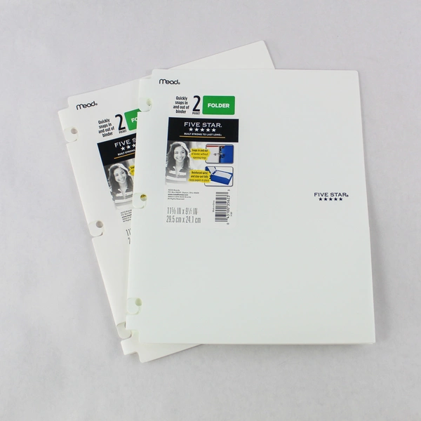 Lot of 2 Mead Five Star White 2-Pocket Folders X-597 for School Supplies
