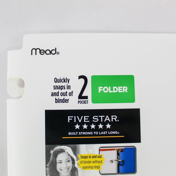Lot of 2 Mead Five Star White 2-Pocket Folders X-597 for School Supplies