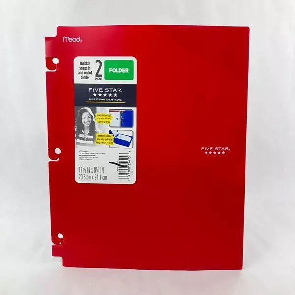 Mead Five Star Red 2-Pocket Snap-In Binder Folder 11.625" x 9.5"
