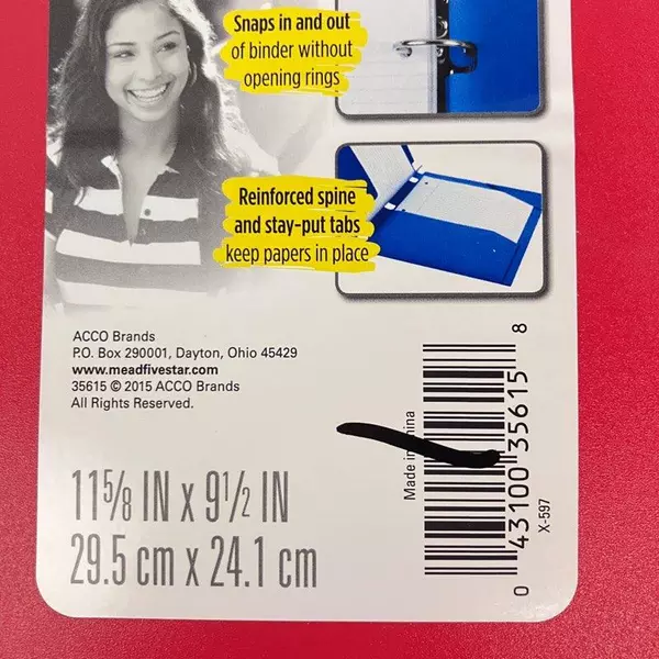 Mead Five Star Red 2-Pocket Snap-In Binder Folder 11.625" x 9.5"