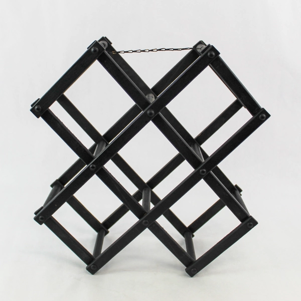 Collapsible Black Wood Wine Bottle Holder Towel Rack 5 Compartment