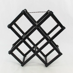 Collapsible Black Wood Wine Bottle Holder Towel Rack 5 Compartment