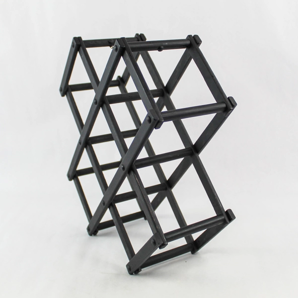 Collapsible Black Wood Wine Bottle Holder Towel Rack 5 Compartment