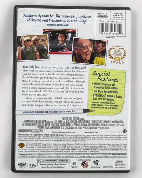 The Bucket List DVD 2007 Jack Nicholson Morgan Freeman Warner Bros Movie