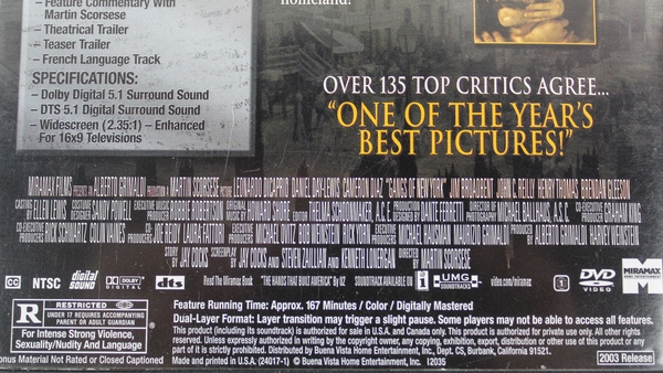 Gangs of New York DVD 2003 Leonardo DiCaprio Miramax Pre-Owned As-Is