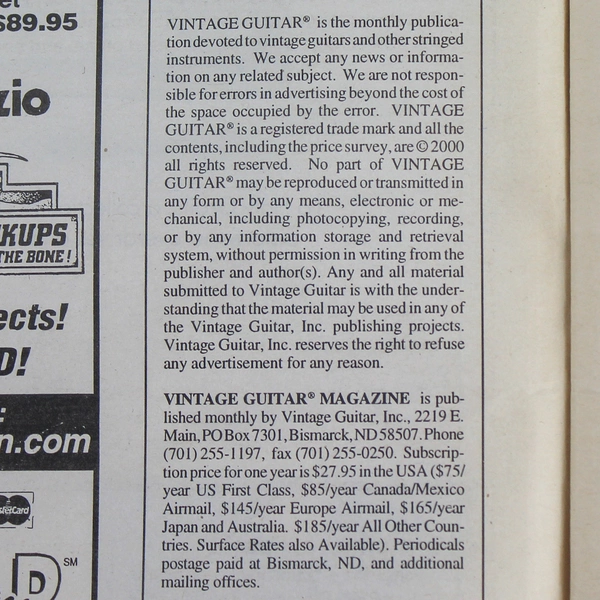 Vintage Guitar Magazine Aug 2001 Vol 15 No 10 Lee Roy Parnell Good Condition