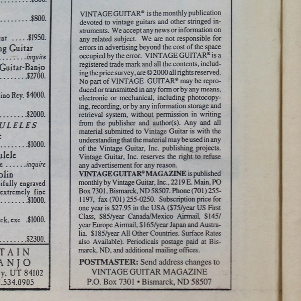 Vintage Guitar Magazine March 2000 Vol 14 No 05 Texas Tone Titans Gibbons